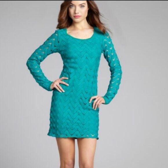 Free People Crochet Style Bodycon Open Back Dress Teal Blue Green Size Small - Picture 13 of 13